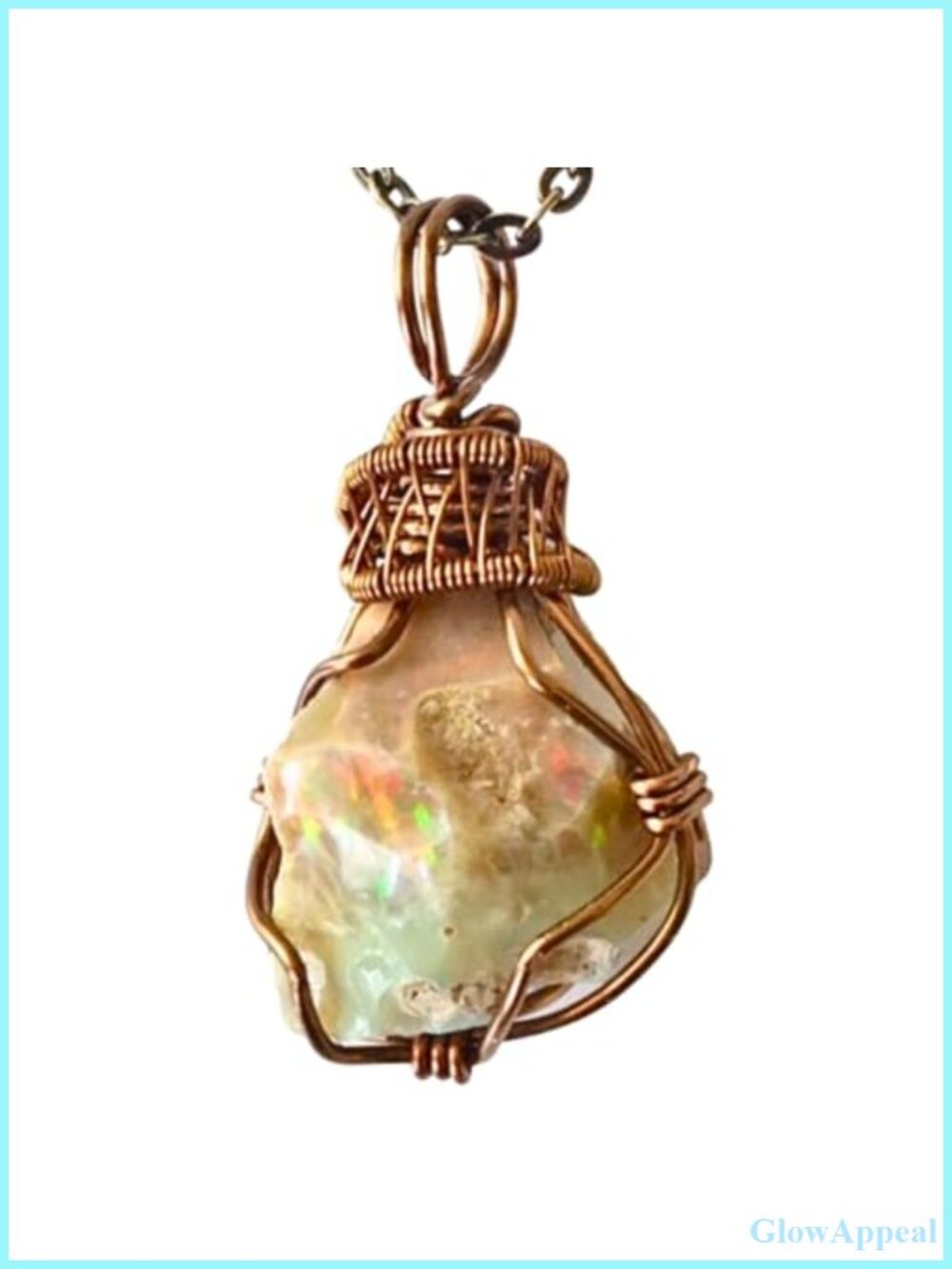 Handmade Raw Ethiopian Opal Pendant Necklace 24" Bronze Chain